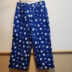 LOFT Blue Wide Leg Pants with White Shell Pattern